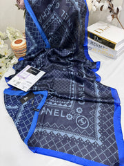 Chanel Çift Taraflı İthal Vual İpel Şal 85651 - Saks - Siyah - Organic ScarfsOrganic Scarfs