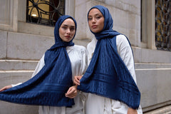 Dior Desenli İpek Kaşmir Çift Taraflı Şal 78002 - Lacivert - Organic ScarfsOrganic Scarfs