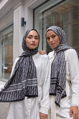 Dior Desenli İpek Kaşmir Çift Taraflı Şal 78002 - Siyah - Gri - Organic ScarfsOrganic Scarfs