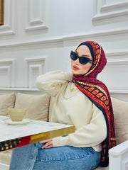 Fendi Çift Taraflı Vual İpek Şal 11143 - Bordo - Siyah - Organic ScarfsOrganic Scarfs