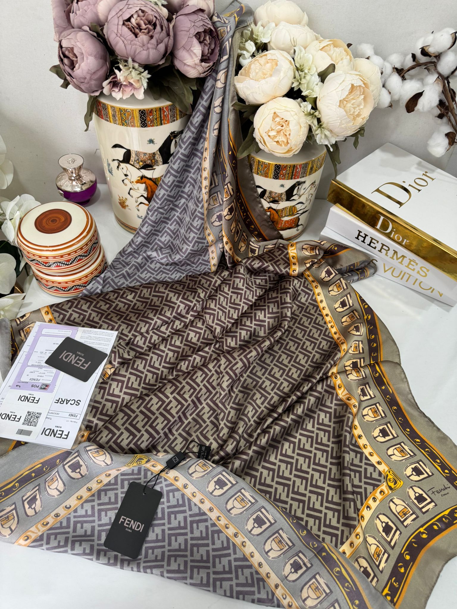 Fendi Çift Taraflı Vual İpek Şal 11143 - Mocha - Organic ScarfsOrganic Scarfs