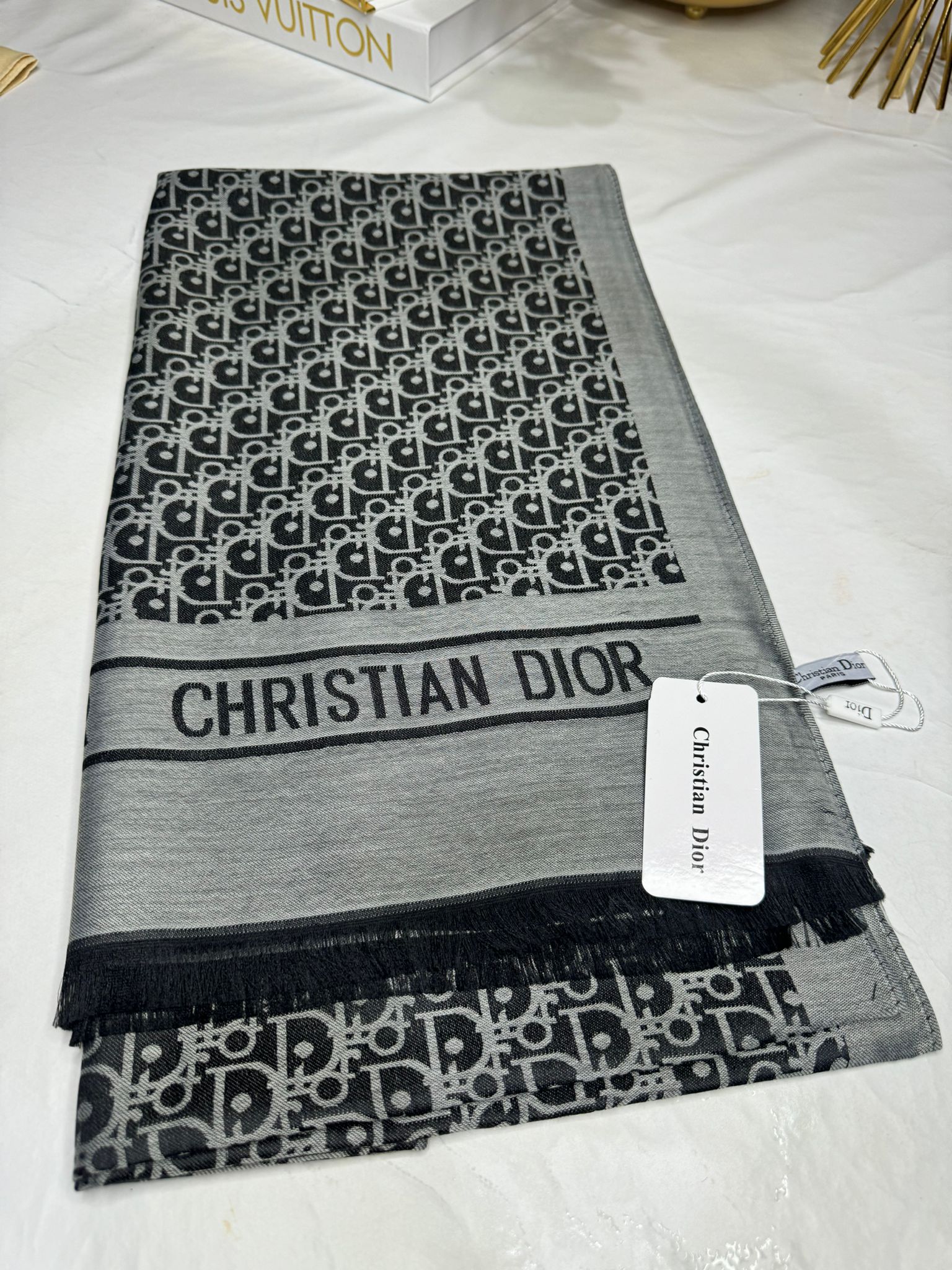 İthal Dior Kaşmir İpek Şal 49103 - Gri - Organic ScarfsOrganic Scarfs