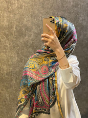 İthal Etro Yeni Sezon İthal Etnik Desen Vual İpek Şal 10041 - Gold - Organic ScarfsOrganic Scarfs