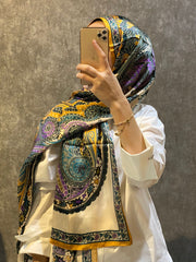 İthal Etro Yeni Sezon İthal Etnik Desen Vual İpek Şal 10041 - Güne Bakan - Organic ScarfsOrganic Scarfs