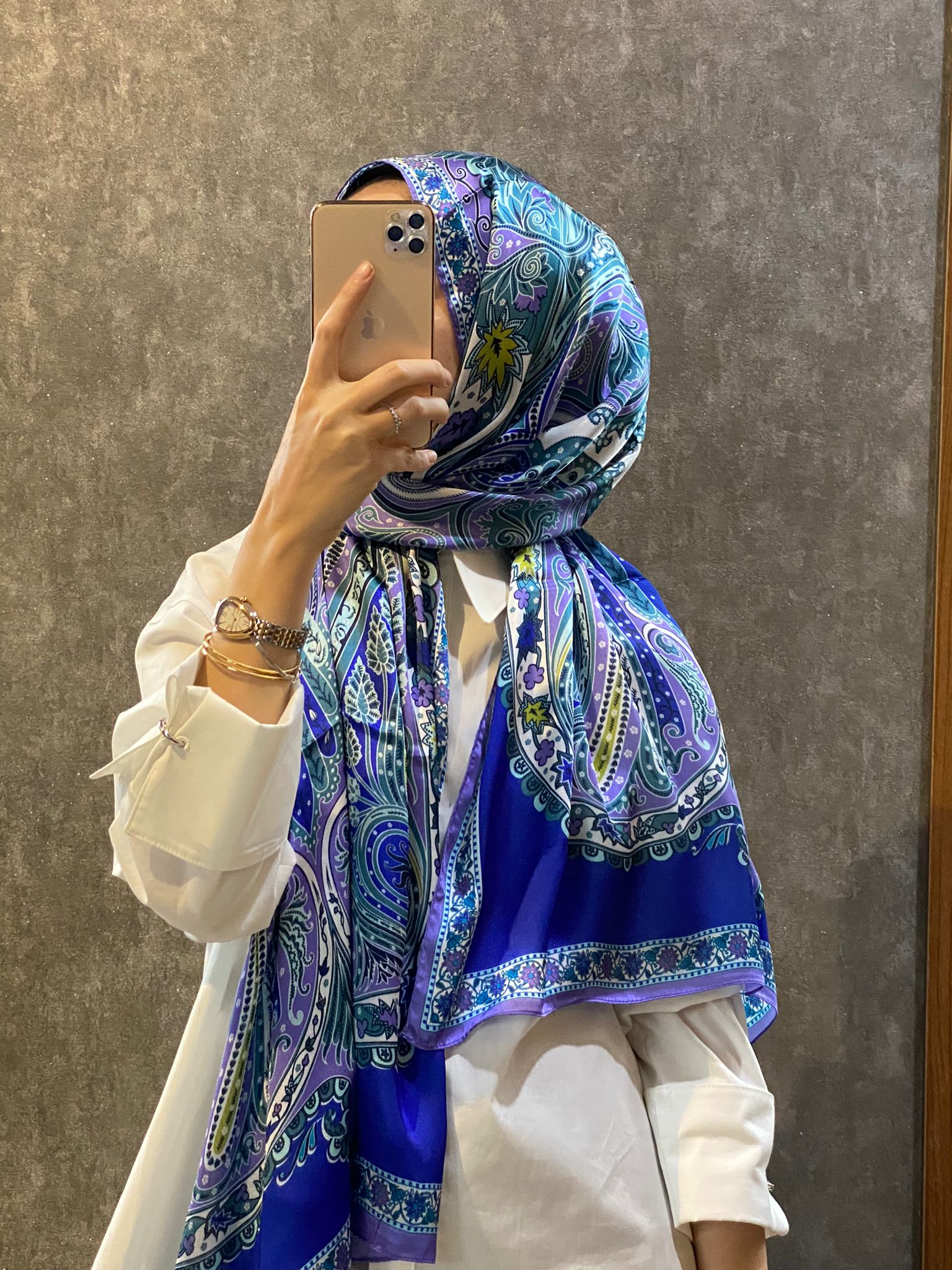 İthal Etro Yeni Sezon İthal Etnik Desen Vual İpek Şal 10041 - Saks - Organic ScarfsOrganic Scarfs