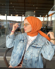 Organic Scarfs Pamuk Kraş Cazz Şal Modeli - Oranj - Organic ScarfsOrganic Scarfs