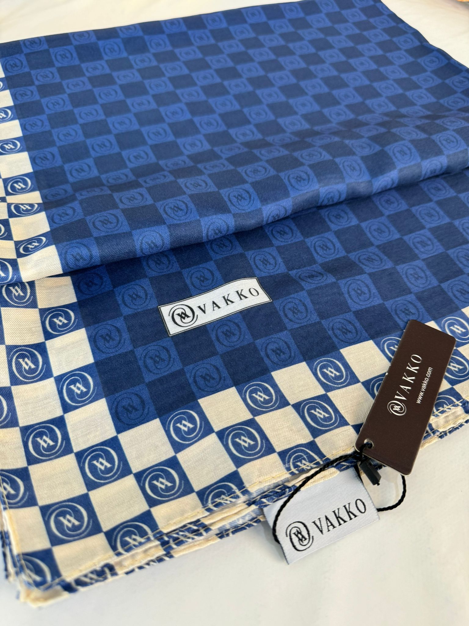 Vakko Dama Desen Pamuk Soft Şal - 1346 mavi - Organic ScarfsOrganic Scarfs